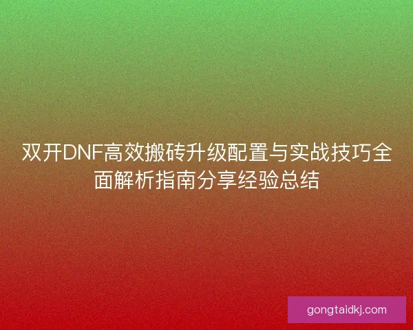 双开DNF高效搬砖升级配置与实战技巧全面解析指南分享经验总结